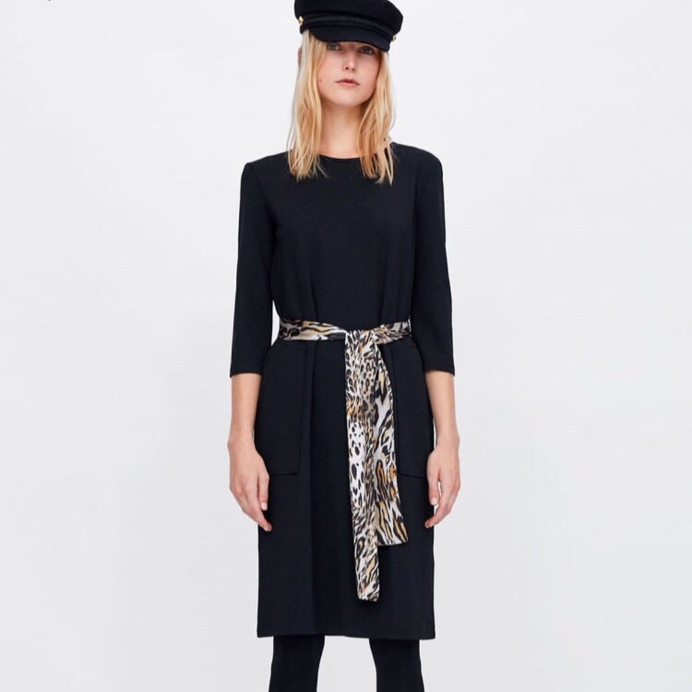 NWT Zara Shirt Dress w/Leopard Print Tie